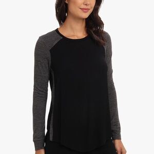Rebecca Tylor color block crepe & jersey top long sleeve black & gray Sz M
